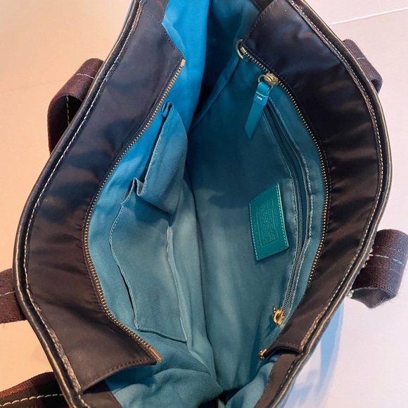 Coach Hampton Nylon Black Turquoise Tote - Picture 3 of 10